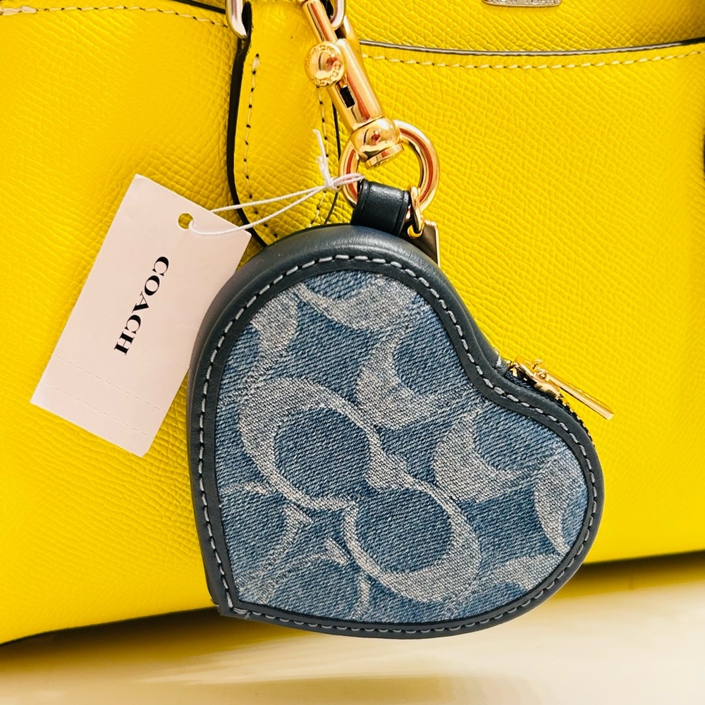 Coach Denim Blue Heart Keychain/ Bag Charm/ Wallet - Picture 4 of 15